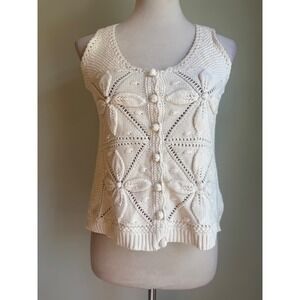 WillowWind Cream Cotton Knit Button  Floral Tank Top M cottage boho dainty whims